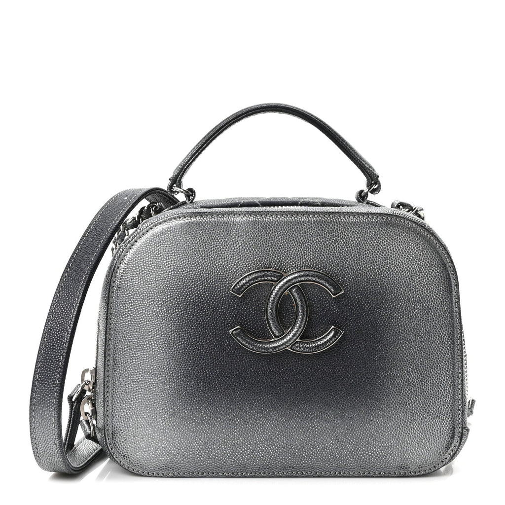 Metallic Caviar Small Coco Curve Vanity Bag Navy Blue Silver