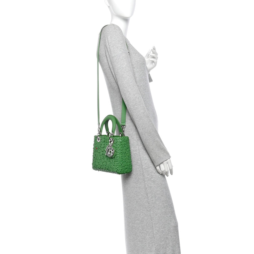 Lambskin Clover Allover Embroidered Mini Lady Dior Lucky Green