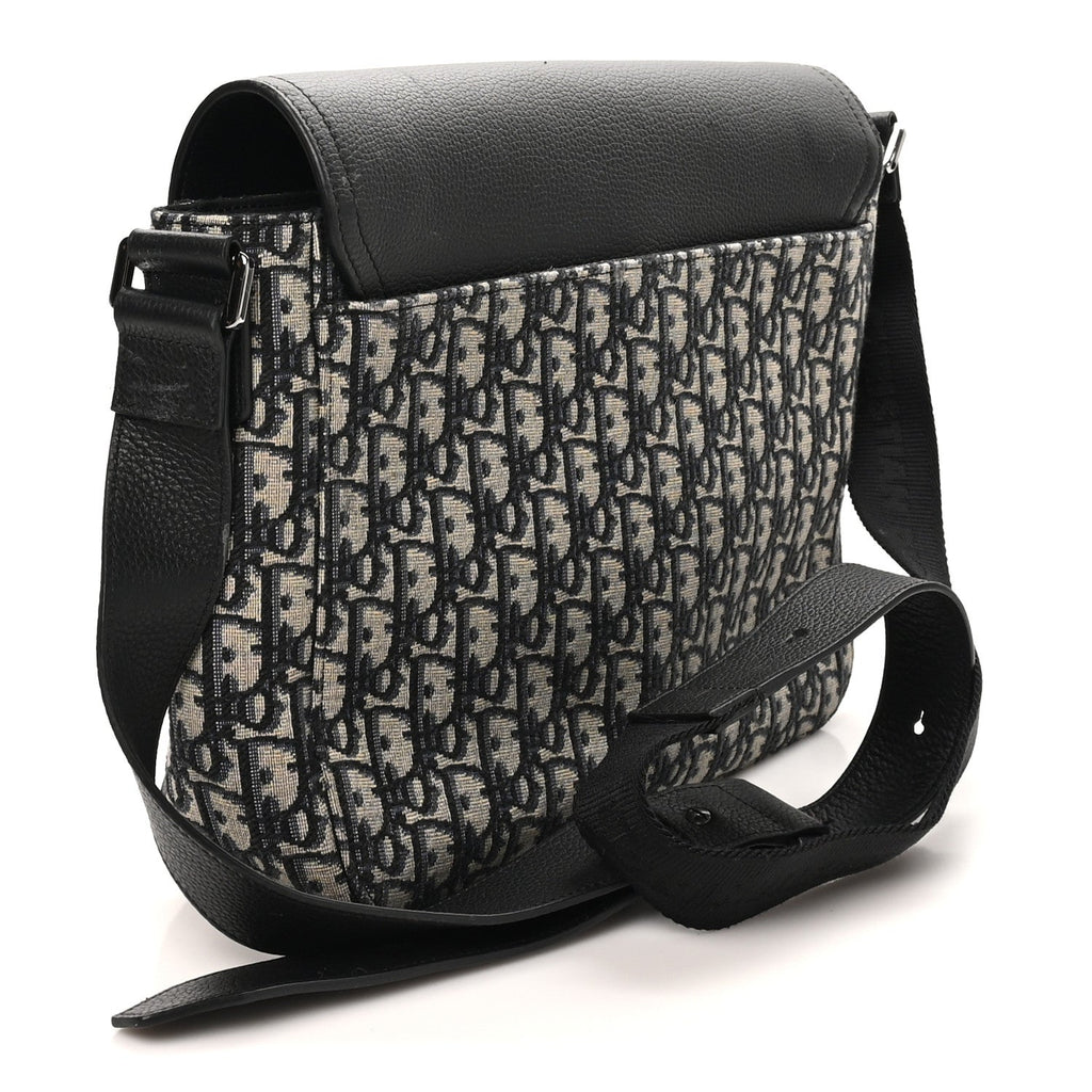 Oblique Jacquard Grained Calfskin Medium Saddle Messenger Bag Beige Black