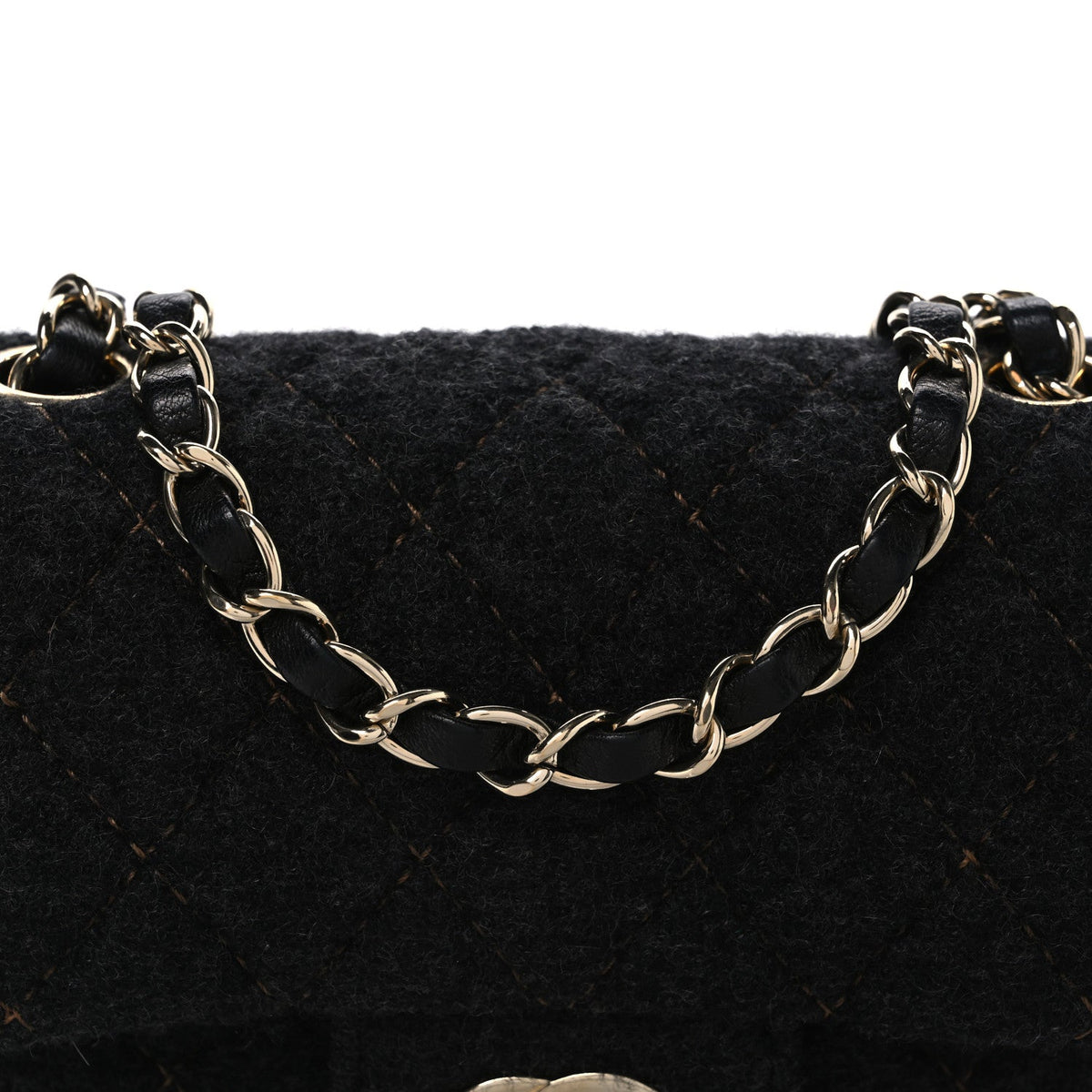 Wool Contrast Stitch Mini Square Flap Charcoal