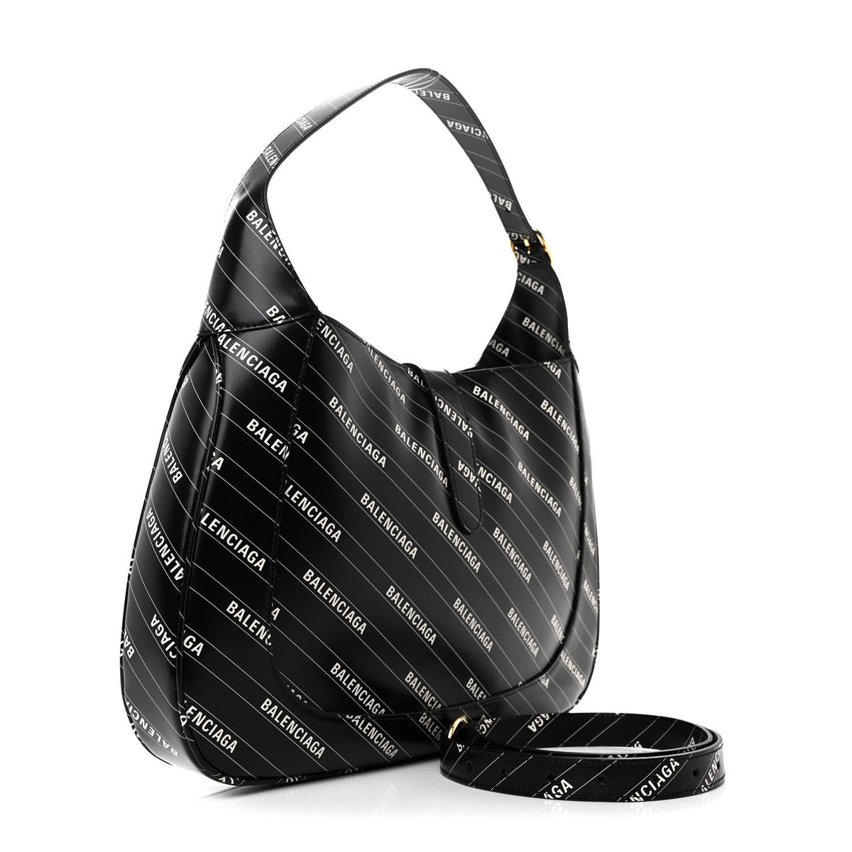 X BALENCIAGA Calfskin Logo Print Medium Jackie 1961 Hobo Black