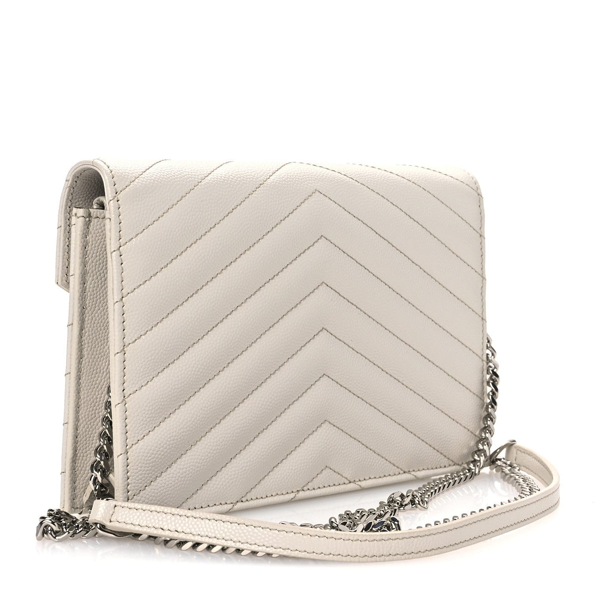 Grain De Poudre Matelasse Chevron Monogram Envelope Chain Wallet Optical White