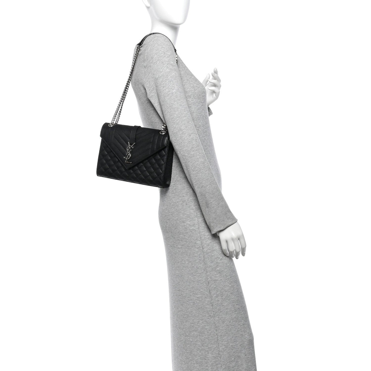 Grain De Poudre Textured Mixed Matelasse Triquilt Medium Monogram Satchel Black