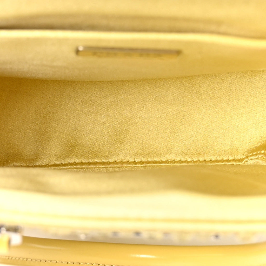 Satin Crystal Metal Triangle Logo Small Double Handle Crossbody Tote Ananas