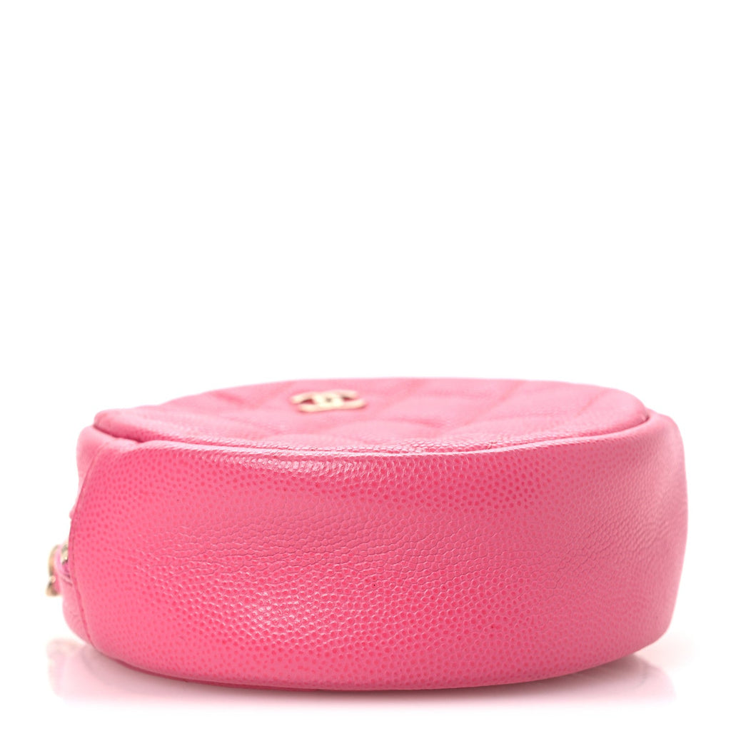 Caviar Quilted Round Clutch With Chain Pink