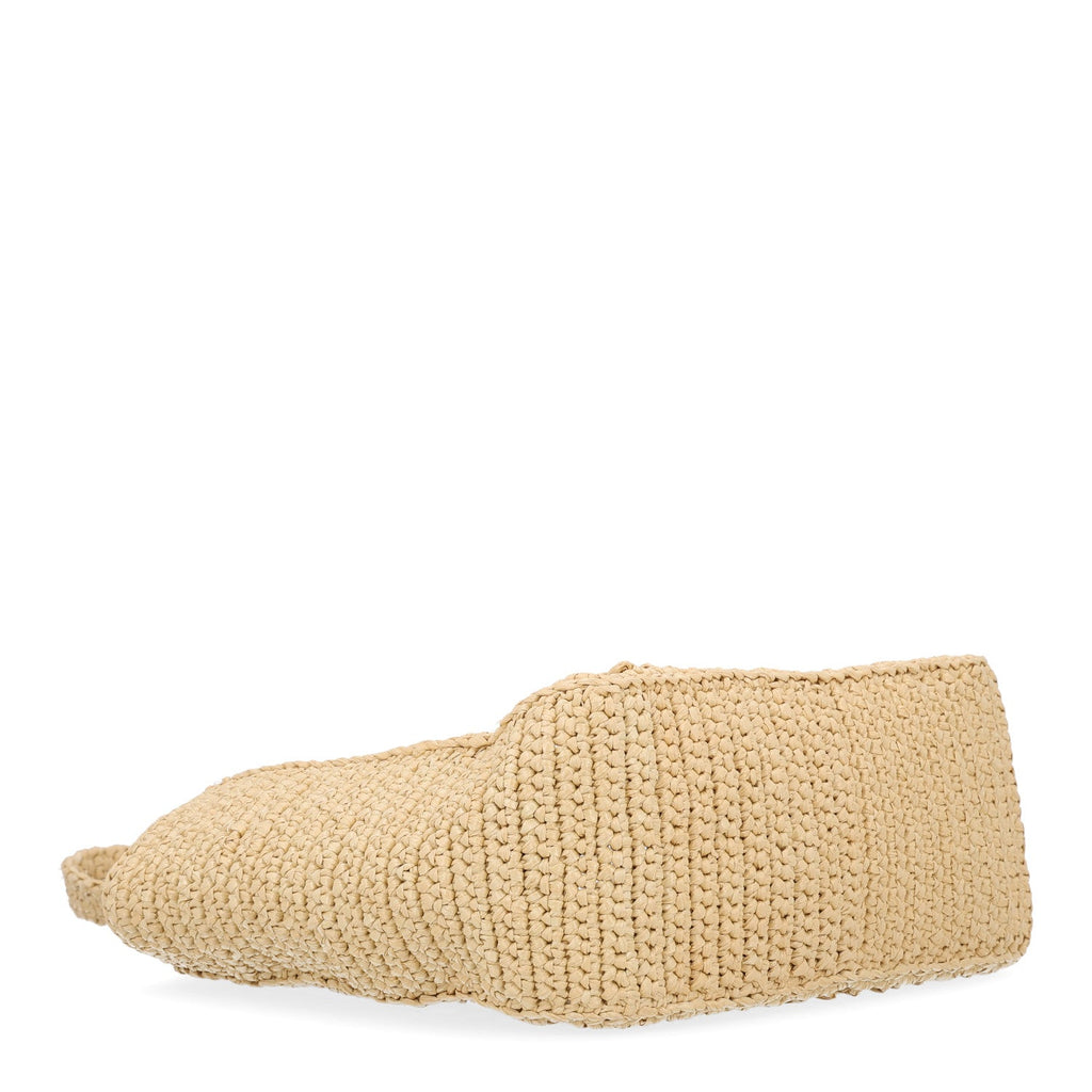 Yarn Raffia Effect Crochet Logo Embroidered Small Tote Bag Naturale