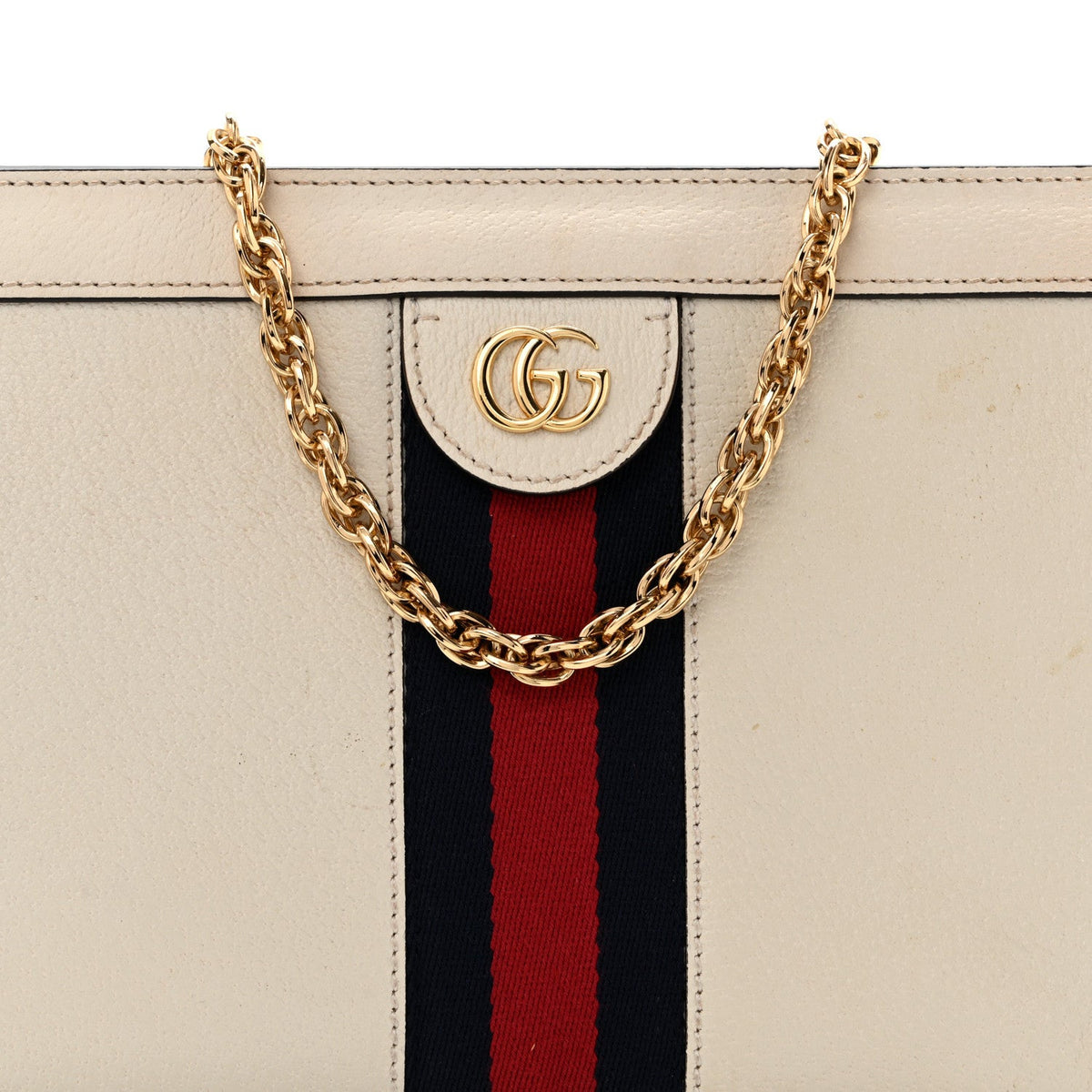 Textured Calfskin Web Small Ophidia Chain Shoulder Bag Mystic White