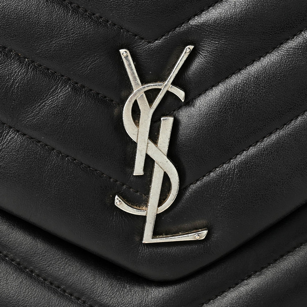Calfskin Y Quilted Monogram Medium Loulou Chain Satchel Black