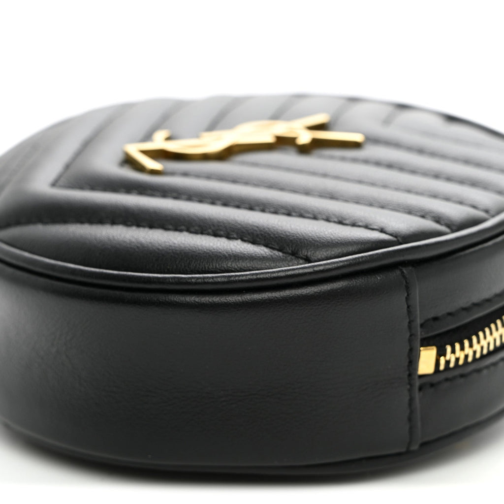 Calfskin Matelasse Chevron Quilted Baby Round Vinyle Belt Bag Black