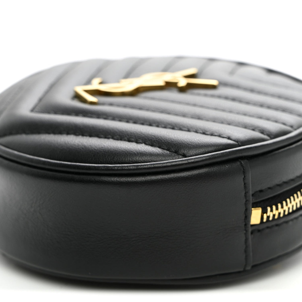 Calfskin Matelasse Chevron Quilted Baby Round Vinyle Belt Bag Black