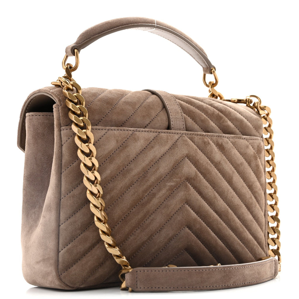 Suede Matelasse Chevron Monogram Medium College Bag Taupe