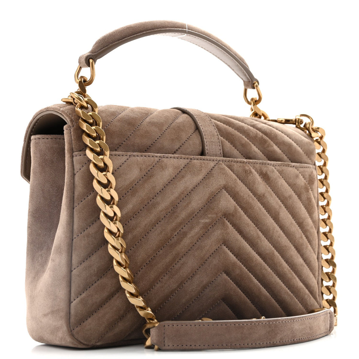 Suede Matelasse Chevron Monogram Medium College Bag Taupe