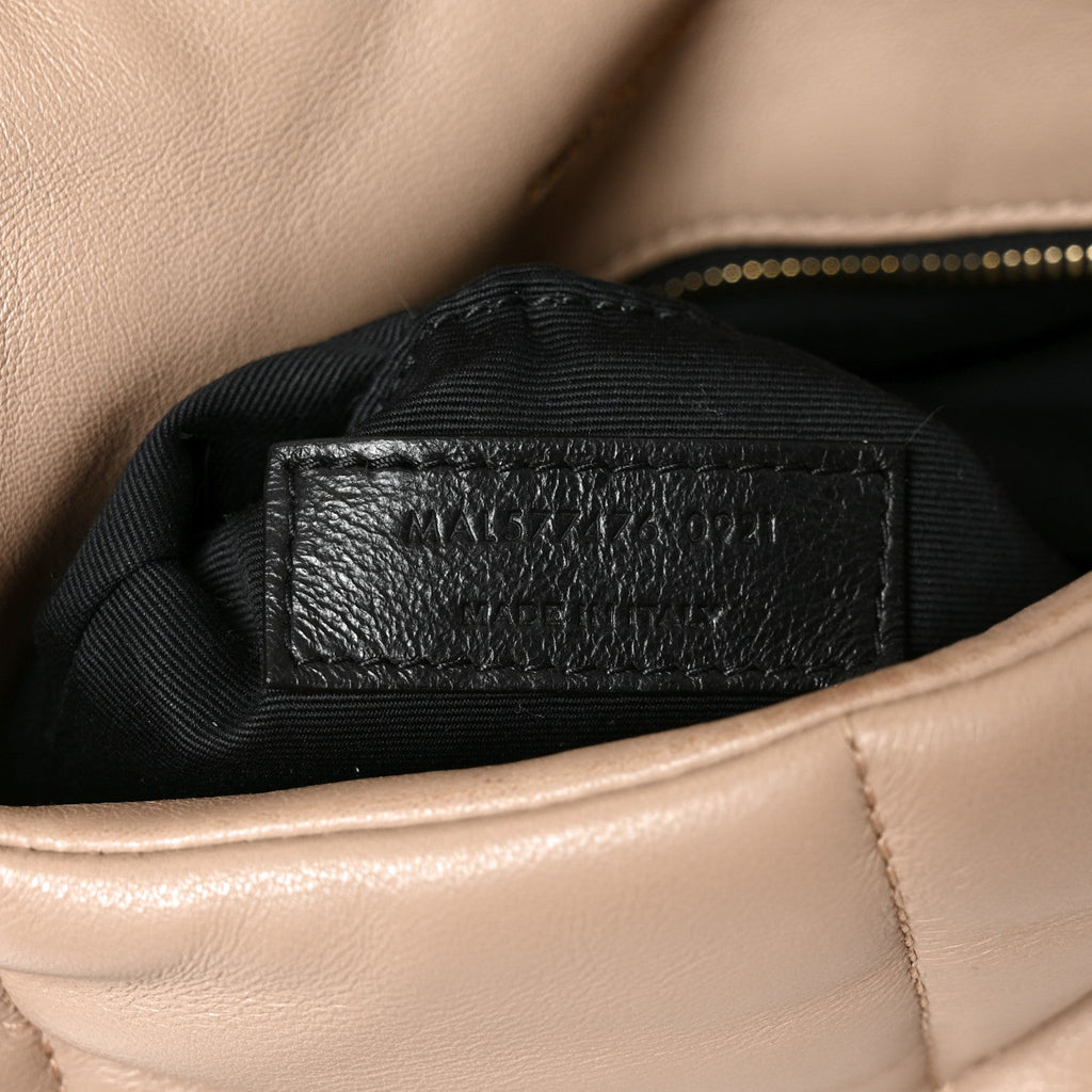 Lambskin Quilted Small Loulou Puffer Monogram Chain Satchel Dark Beige