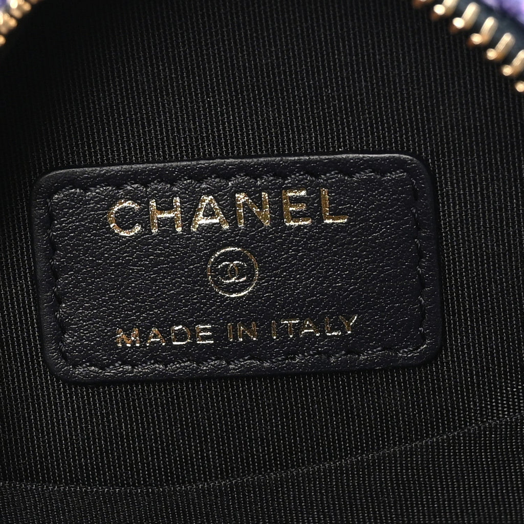 Wool Tweed Chanel 19 Round Clutch With Chain Purple Black Blue