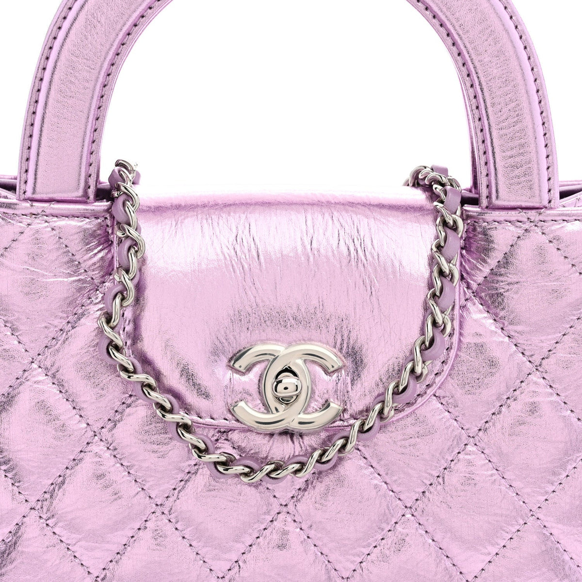 Metallic Aged Calfskin Quilted Nano Kelly Shopper Pink