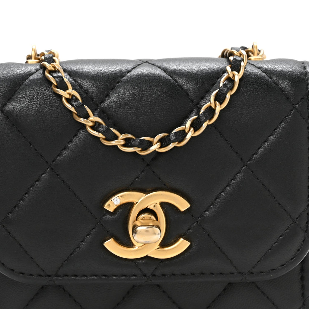 Lambskin Quilted Le Lion CC Chain Wallet Black