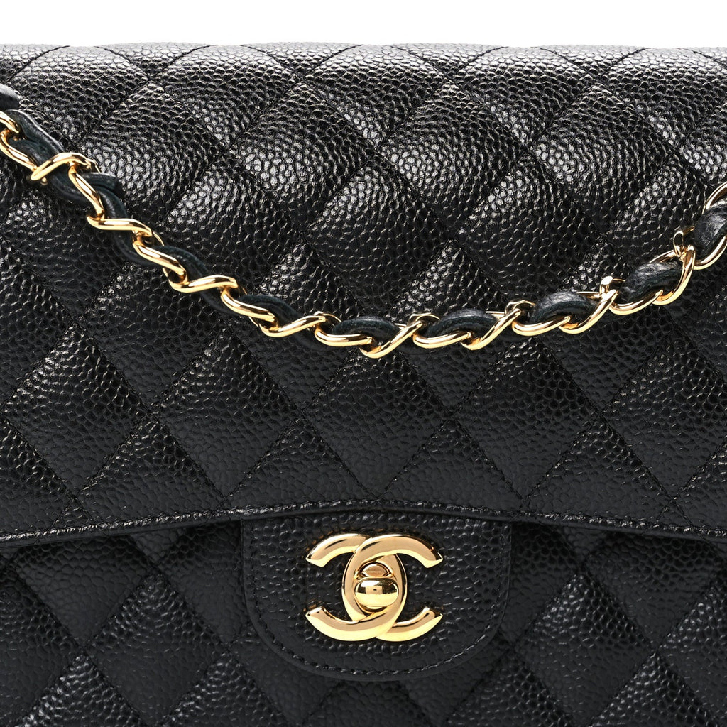 Caviar Quilted Medium Double Flap Black