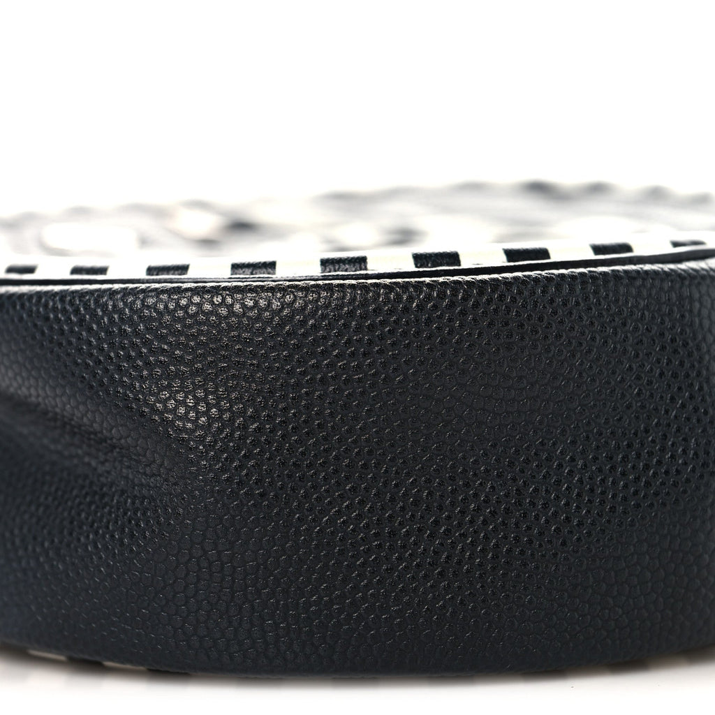 Caviar Quilted Filigree Round Clutch With Chain Black White