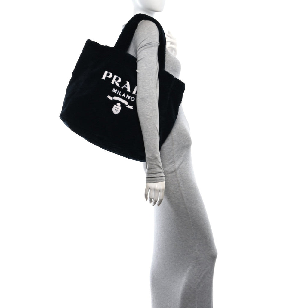 Terry Cloth Tote Bag Black White