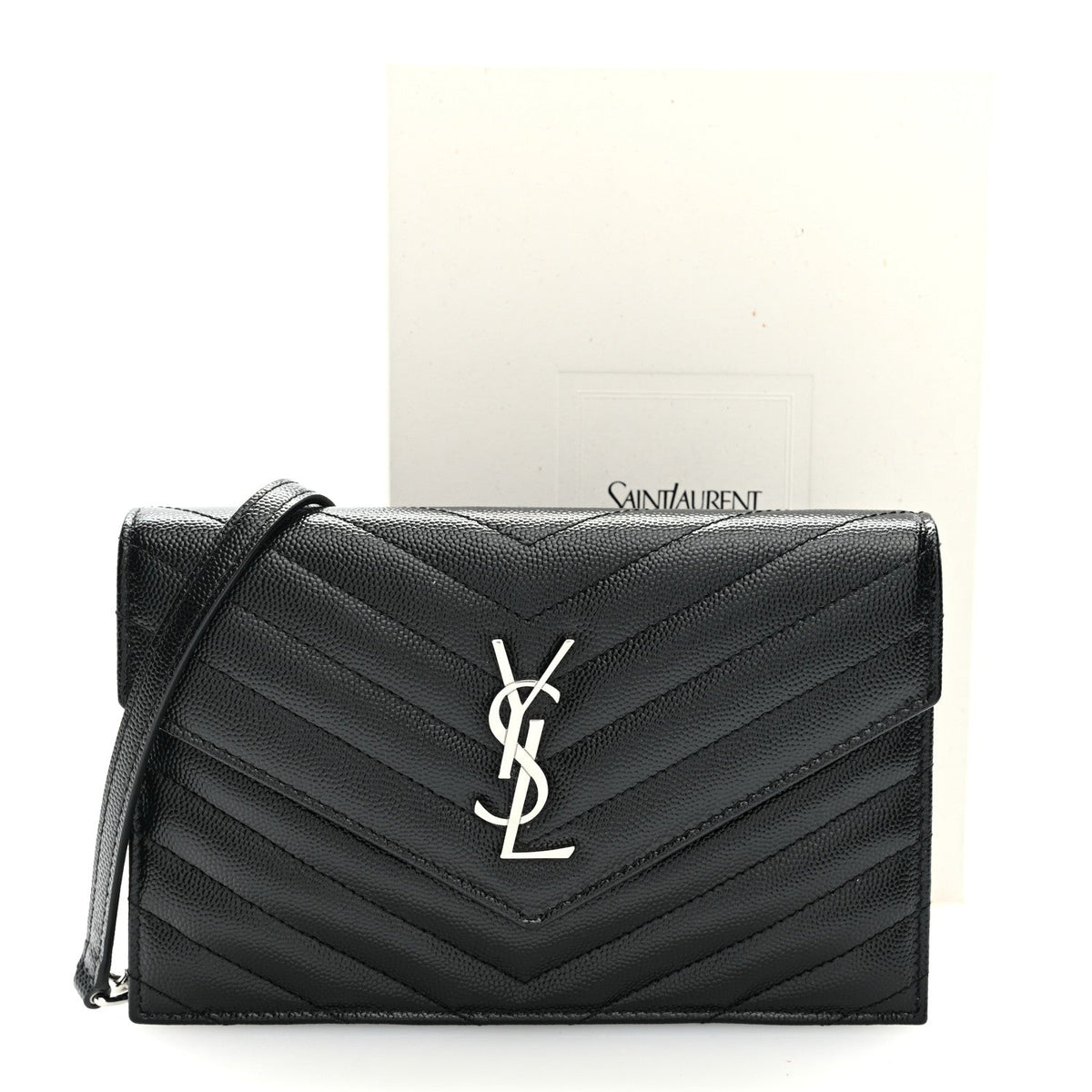 Grain De Poudre Matelasse Chevron Monogram Envelope Chain Wallet Black