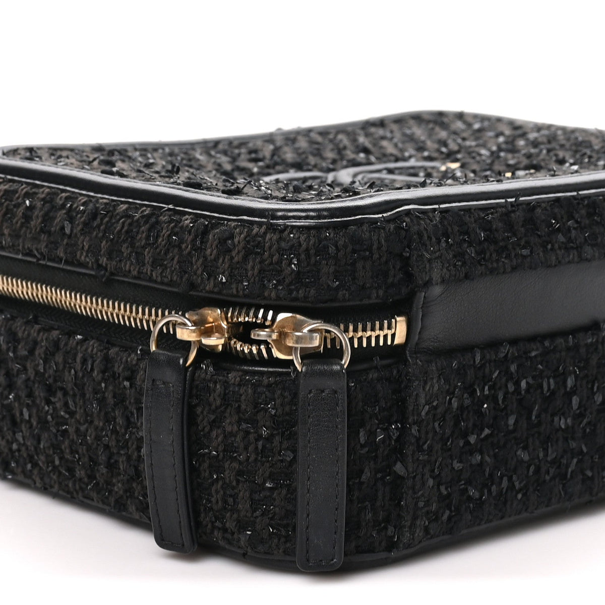 Tweed Quilted Medium CC Filigree Vanity Case Black