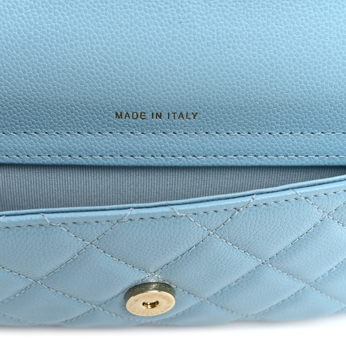 Caviar Quilted Flap Phone Holder With Chain Light Blue