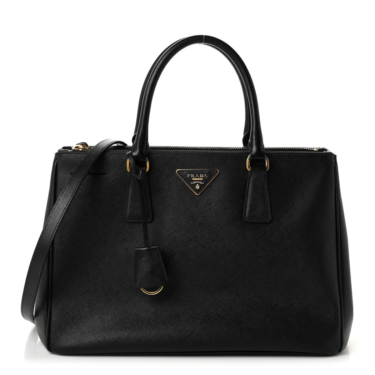Saffiano Medium Galleria Double Zip Tote  Black