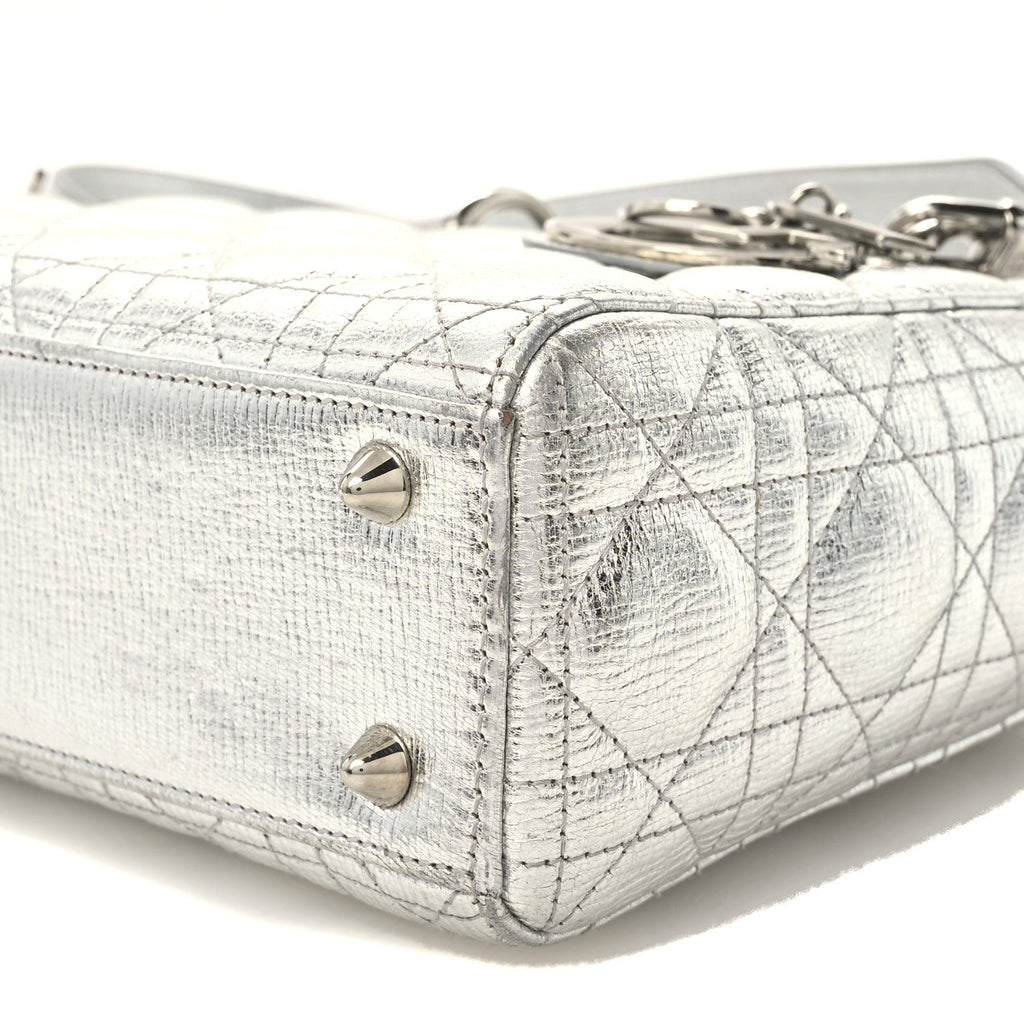 Metallic Grained Calfskin Cannage Small Lucky Badges My Lady Dior Silver