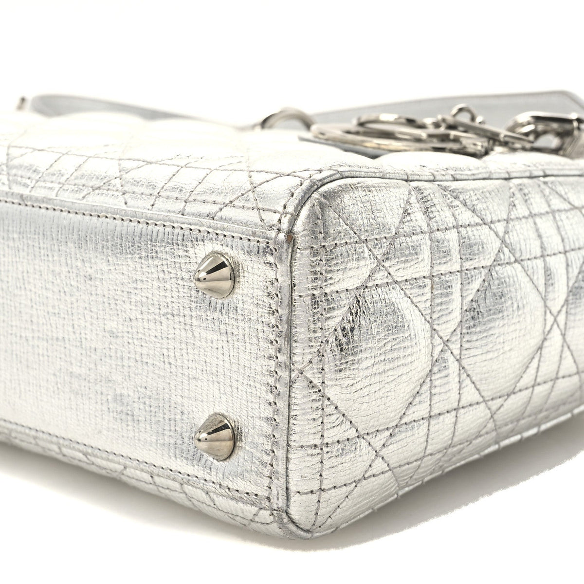 Metallic Grained Calfskin Cannage Small Lucky Badges My Lady Dior Silver