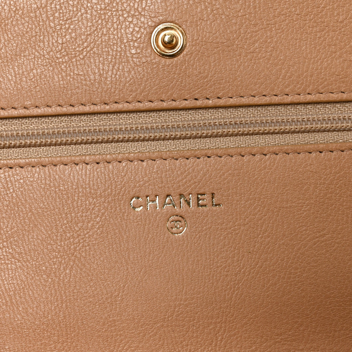 Calfskin Chevron Quilted Wallet On Chain WOC Beige