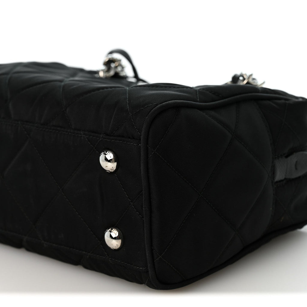 Nylon Tessuto Impuntu Quilted Shoulder Bag Black