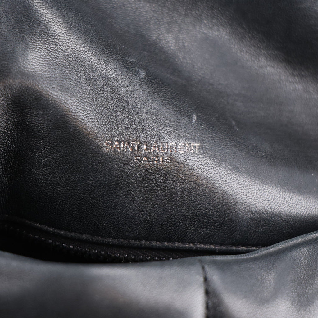 Lambskin Quilted Monogram Monochrome Small Loulou Puffer Chain Satchel Black
