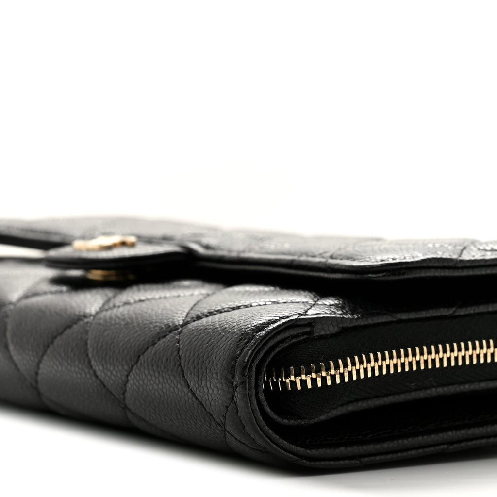 Caviar Quilted Phone Holder Wallet on Removable Chain Black