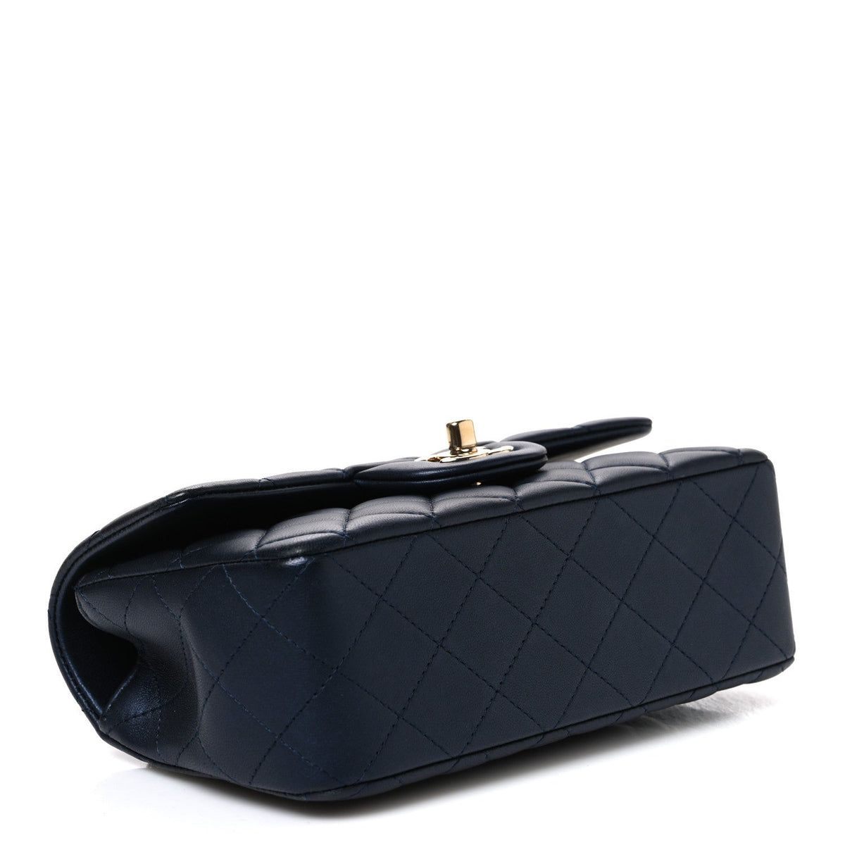 Iridescent Lambskin Quilted Mini Top Handle Rectangular Flap Dark Blue