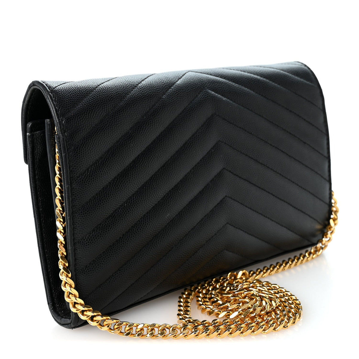 Grain De Poudre Matelasse Chevron Monogram Chain Wallet Black