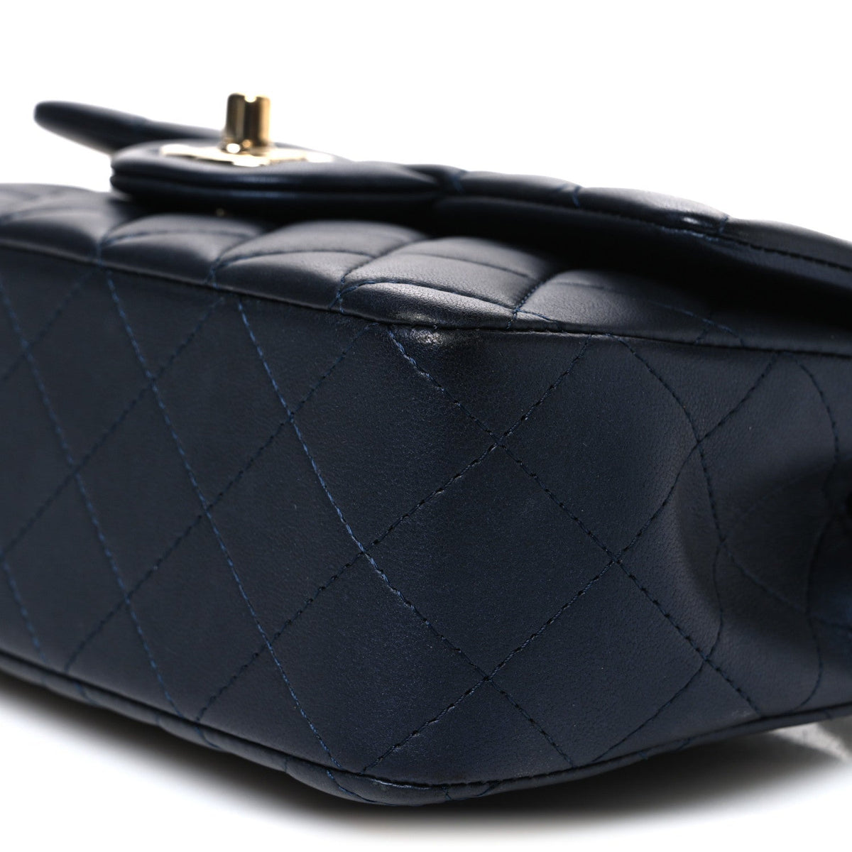 Iridescent Lambskin Quilted Mini Top Handle Rectangular Flap Dark Blue