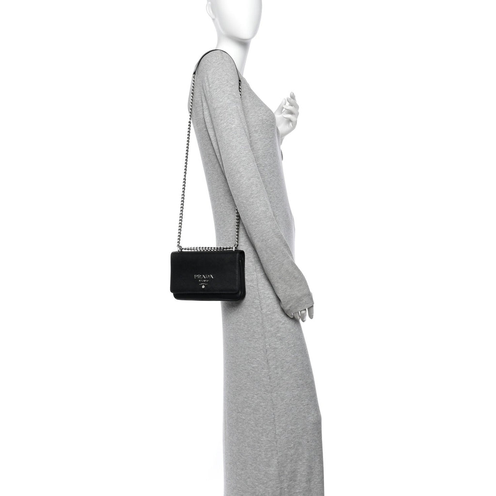 Saffiano Soft Calf Chain Crossbody Bag Black