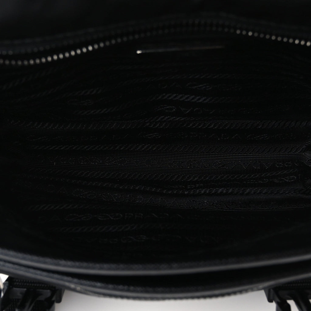 Re-Nylon Saffiano Pocket Double Snap Buckle Shoulder Bag Black