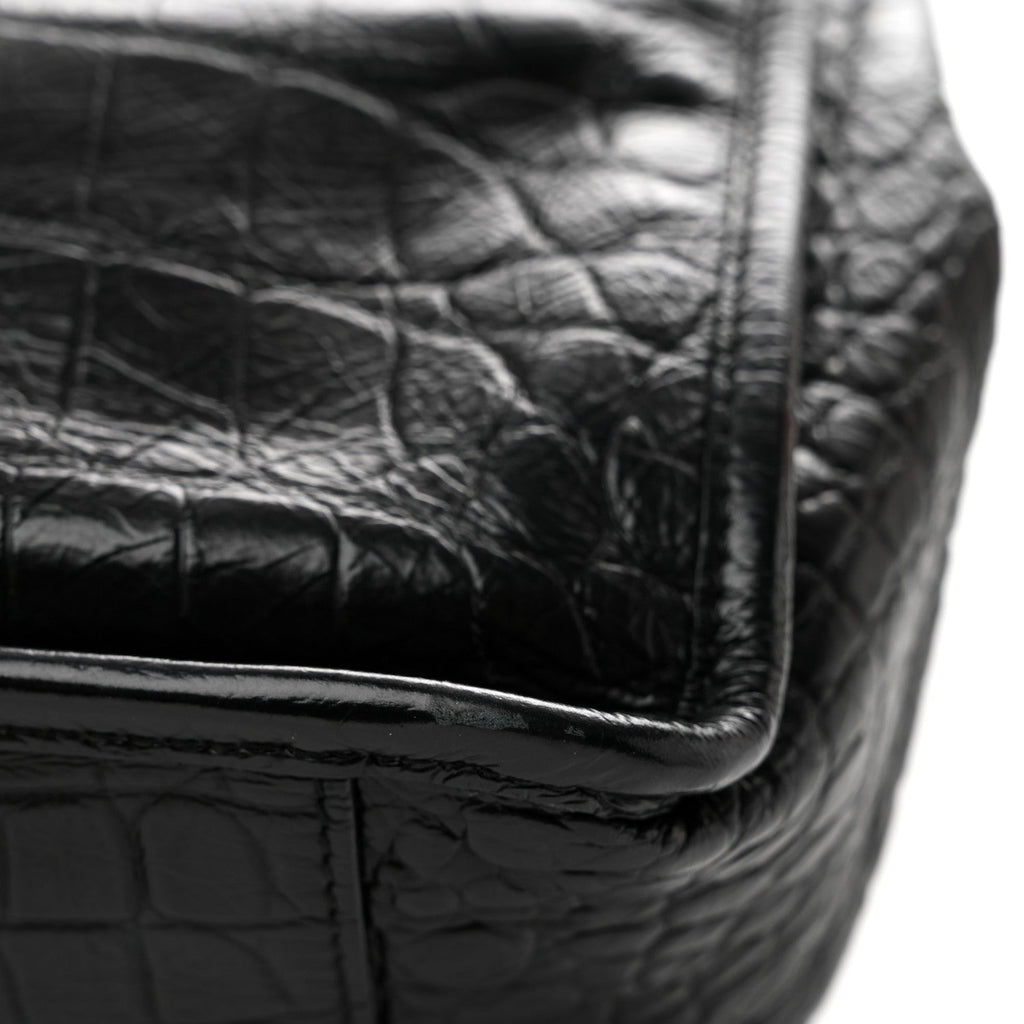 Crocodile Embossed Lambskin Monogram Medium Niki Chain Satchel Black