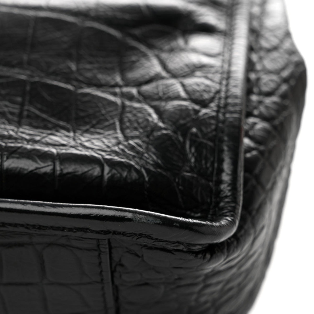 Crocodile Embossed Lambskin Monogram Medium Niki Chain Satchel Black