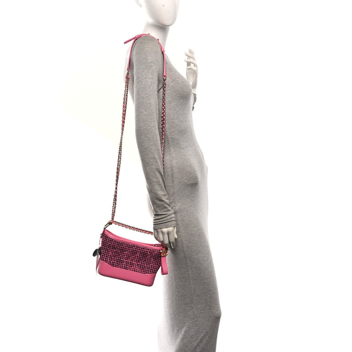 Tweed Calfskin Small Gabrielle Hobo Pink