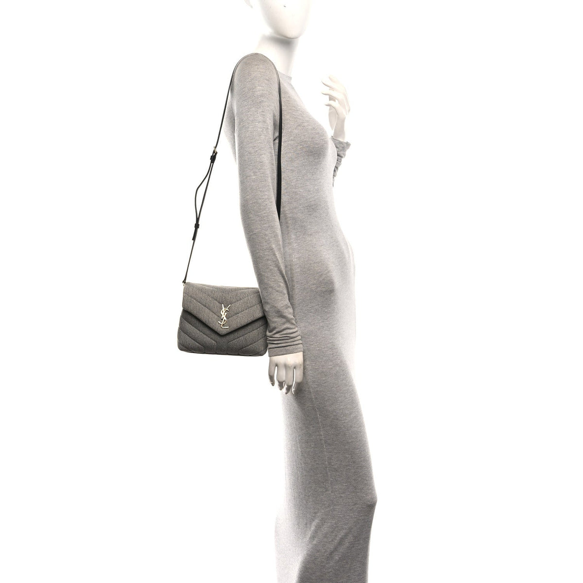 Denim Y Quilted Monogram Toy Loulou Crossbody Bag Grey