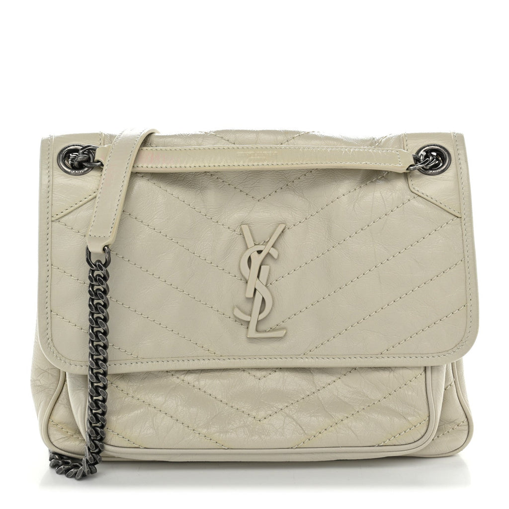Crinkled Calfskin Matelasse Monogram Medium Niki Chain Satchel Blanc Vintage