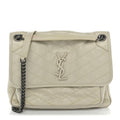 Crinkled Calfskin Matelasse Monogram Medium Niki Chain Satchel Blanc Vintage