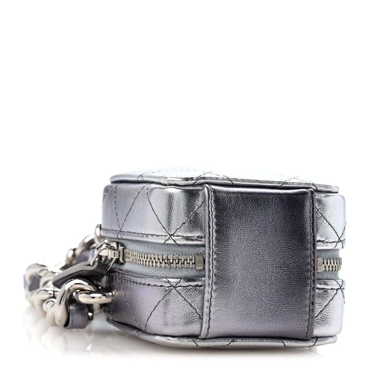 Gradient Metallic Lambskin Quilted Coco Punk Cube Clutch With Chain Silver Black