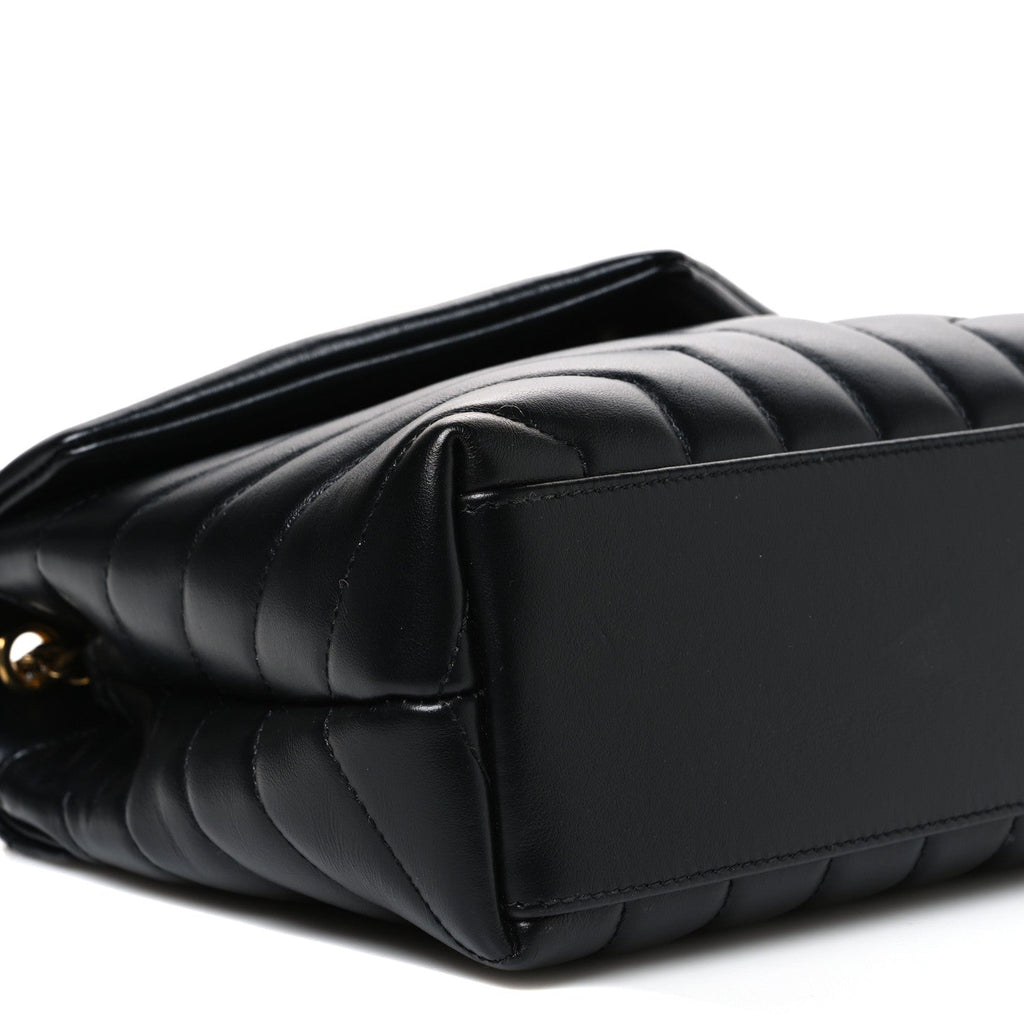 Calfskin Y Quilted Monogram Small Loulou Chain Satchel Black