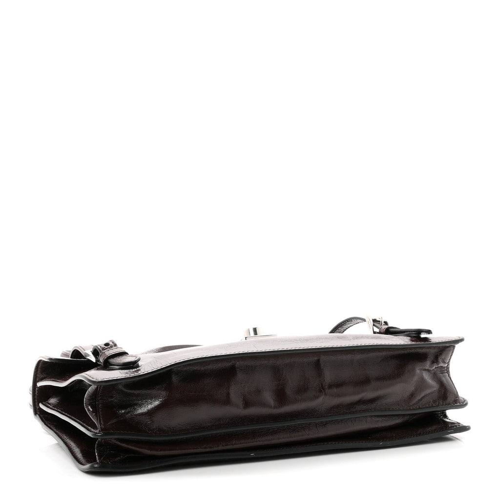 Glossy Calfskin Medium Sound Shoulder Bag Dark Brown