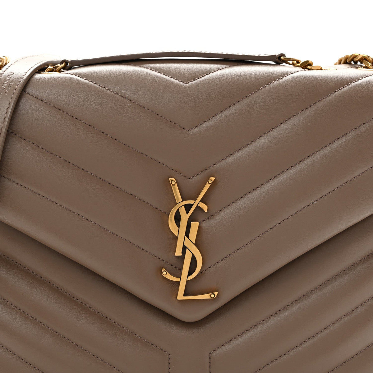 Calfskin Y Quilted Monogram Medium Loulou Chain Satchel Dark Beige