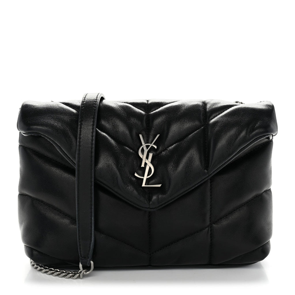 Lambskin Quilted Toy Loulou Puffer Monogram Chain Satchel Black