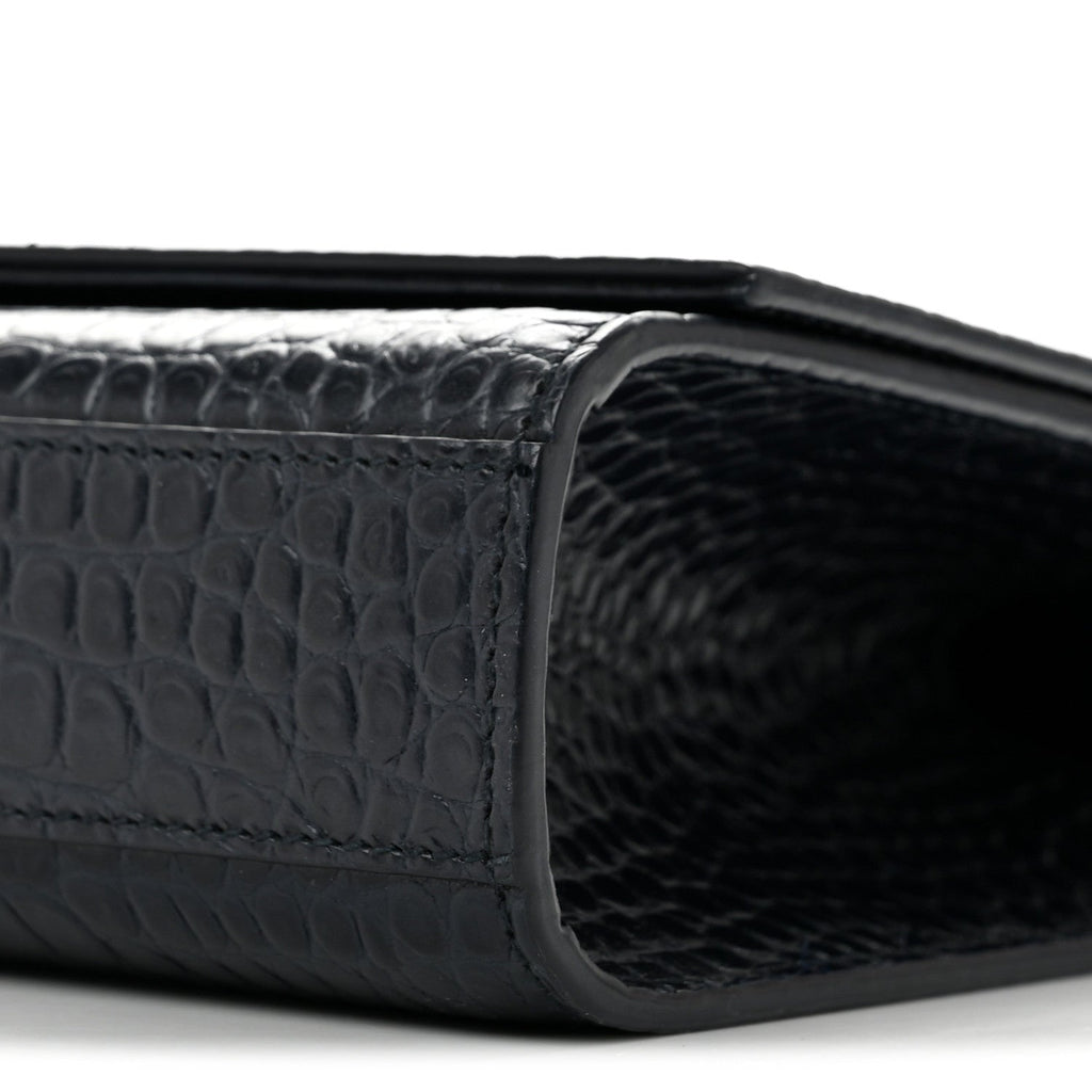 Calfskin Crocodile Embossed Medium Classic Monogram Kate Tassel Satchel Deep Marine